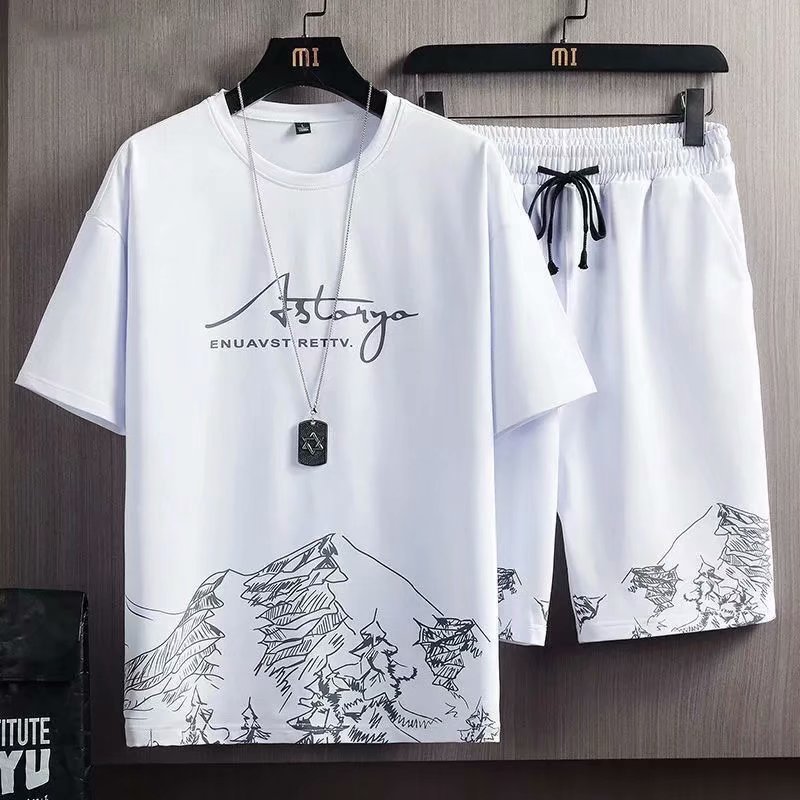 Men's Summer Thin Quick Drying Sportswear Men's Set With Short Sleeve Top And Sport Shorts 